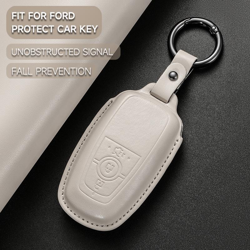 Leather Car Key Cover Case Protection Shell Keychain For Ford Fiesta Focus Fusion Mustang F-150 Mondeo Ecosport Kuga Edge Escape