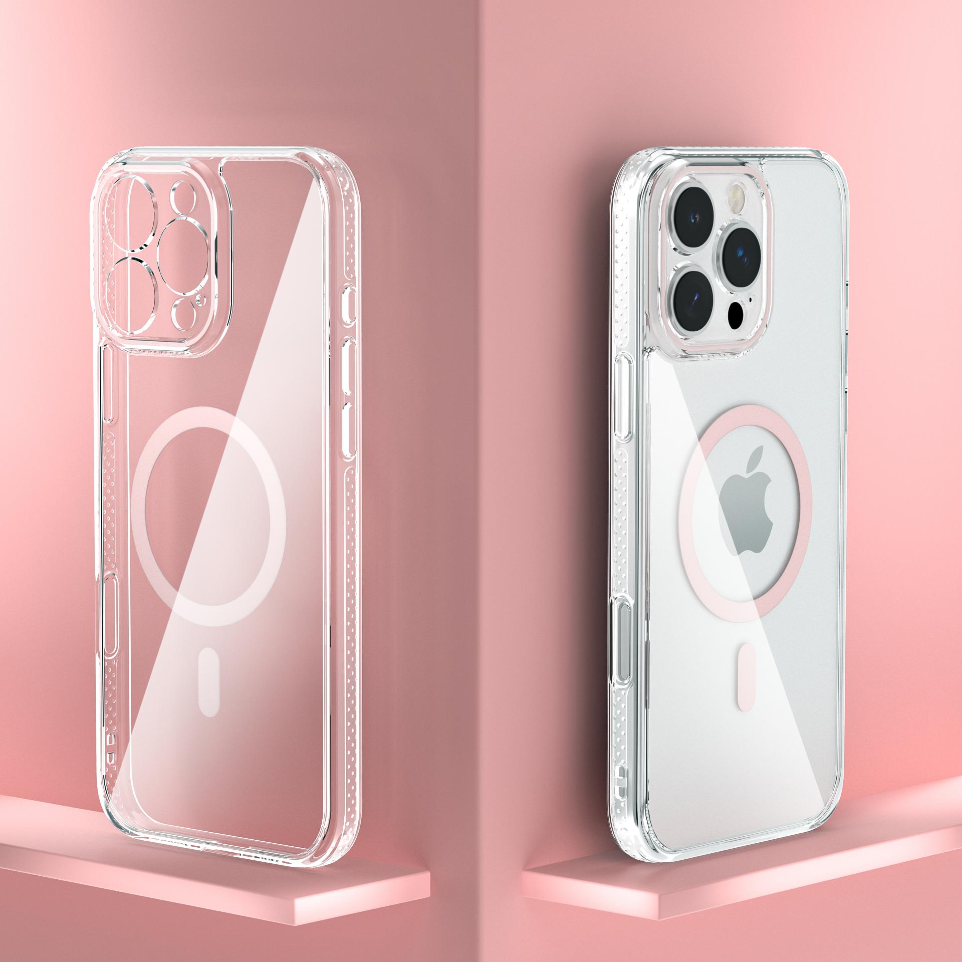 

For iPhone 16 Pro Case Crystal Clear TPU+PC Protective Cover Compatible with MagSafe Pink