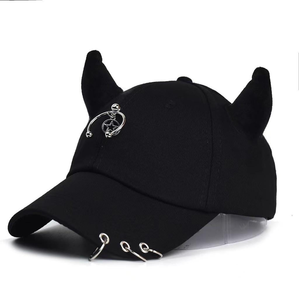 Streetwear Cool Cowhorn Baseball Cap With Metal Ring Embellishments For Urban Style