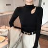 Semi-turtleneck Black Bottoming Shirt Autumn and Winter New Hollow Slim-fitting Long-sleeved Inner Top