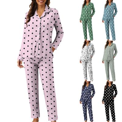 Women's Casual Fashion Polka Dot Print Long-Sleeved Trouser Homewear Set