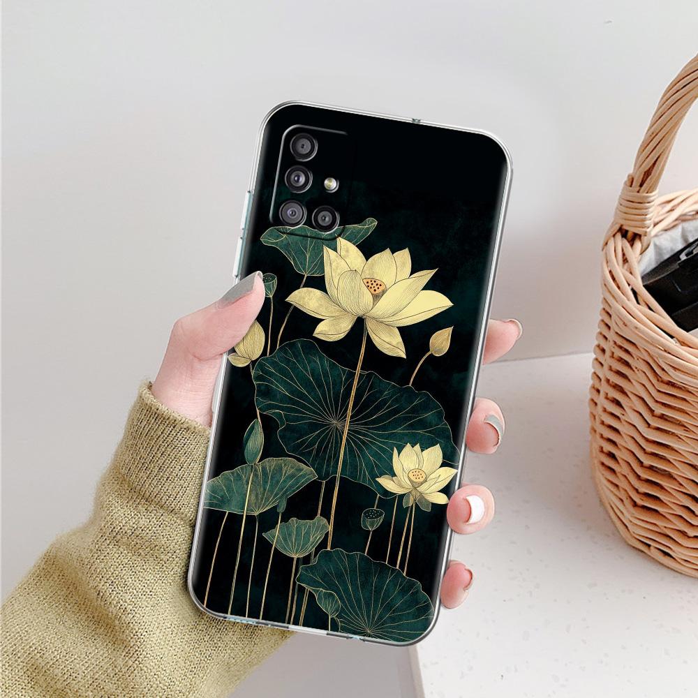 Case For Samsung A15 A13 A35 A55 A51 A71 A41 A31 A21S A03S A05 A17 A23 A25 A33 A53 A73 5G A07 4G Cover Ink Wash Painting Flower