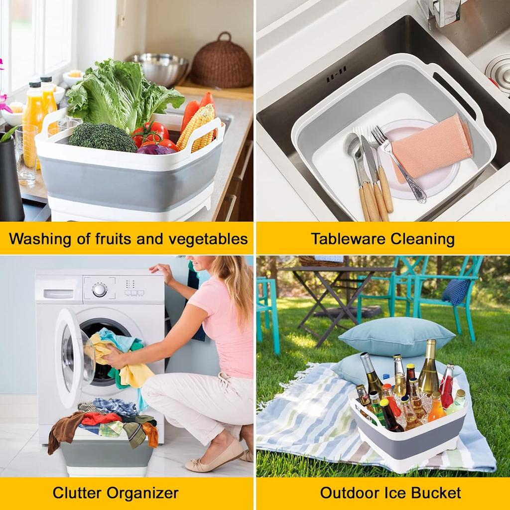 Collapsible Dish Basin & Sink Tub With Drain Plug – 2.4 Gal Baby Bottle Wash Basin, Bottle Washing Bin For RV, Camping, Kitchen | Collapsible Water