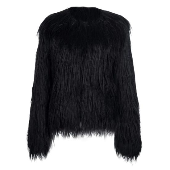 Women's Faux Fur Jacket Warm Plush Round Neck Coat Autumn Winter Long Sleeve