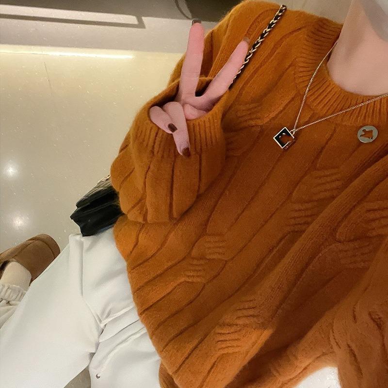 Twist Knitted Sweater Women's Autumn and Winter New Lazy Wind Thickened Loose Retro Pullover Women's Top