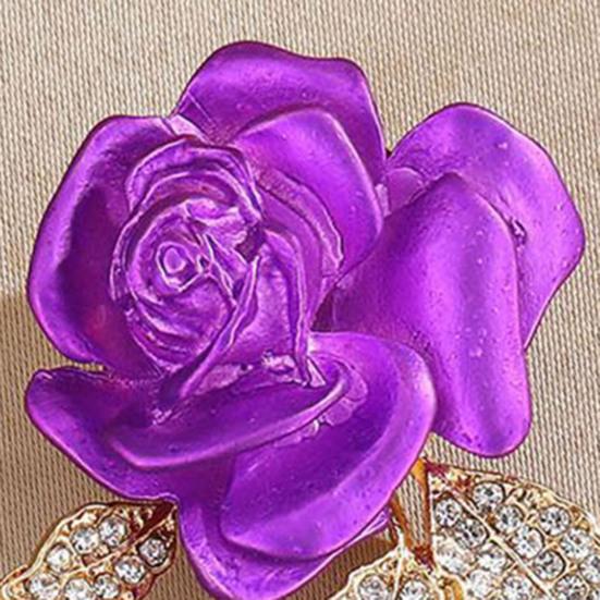 Brooch Pin 3D Rose Flower Shape Sparkling Rhinestones Inlaid Decorative Brooch Sweaters Collars Hats Bags Coats Scarves Accessory