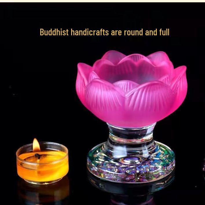 Siebenfarbig glasierter Lotus-Butterlampenhalter mit acht Glückssymbolen - Buddhistisches Kerzenständer-Ornament für Zuhause