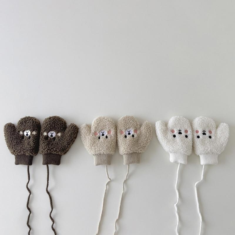 Cosy Infant Fleece Lined Hand Mittens Attached Neck Rope For 1-4 Year Old Children Soft Winter Accessories Unisex