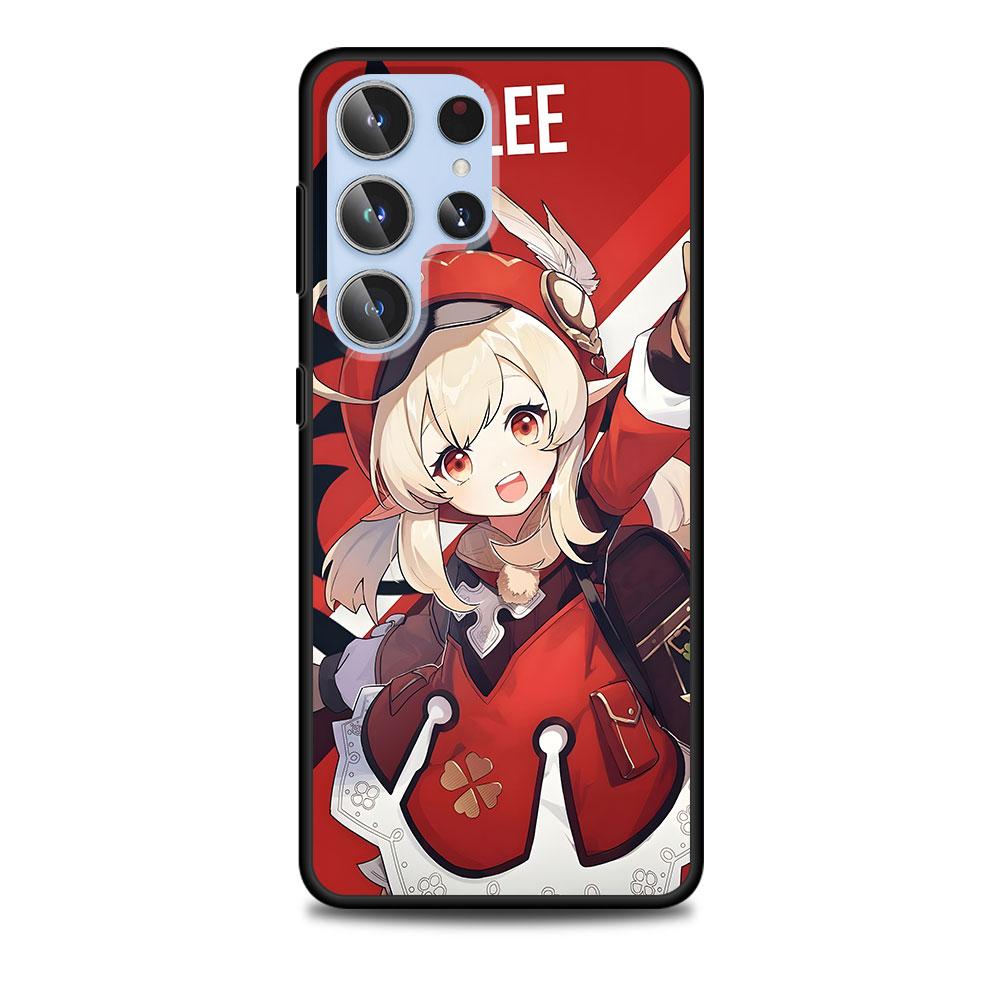 Genshin Impact Klee Hülle für Samsung Galaxy S23 S21 S20 FE S24 S22 Ultra S10 S10e S9 Plus Weiche Schwarze TPU Handyhülle Bumper