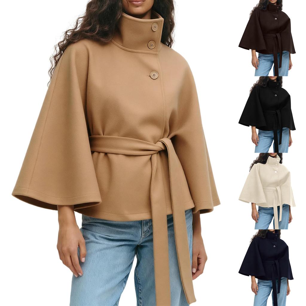 Women's Fashion Solid Color Hooded Button-Up Belted Trench Coat Jacket