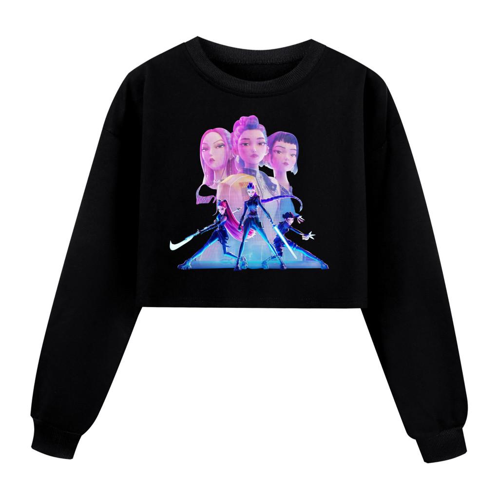 

Детская толстовка для девочек с принтом аниме, мультяшного POP-певца, суперзвезды Миры Руми Зои, повседневная, с длинными рукавами и круглым вырезом 140Cm чёрный