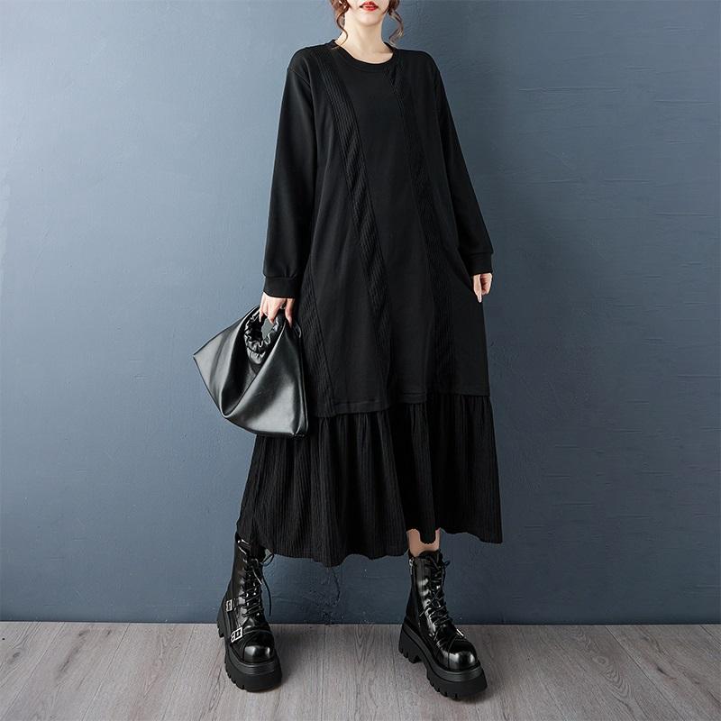 Long Sleeve Plus Size Black Cotton Vintage New In Dresses for Women Spring Autumn Casual Loose Dress
