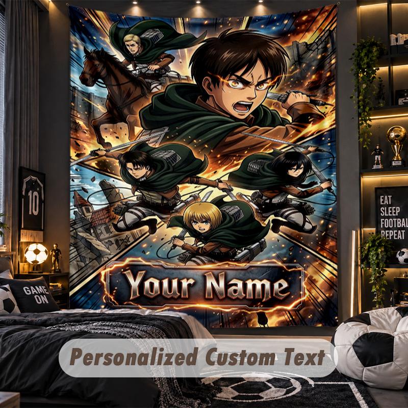 Personalized Wall Tapestry,Attack on Titan Custom Printed Name, Fabric Wall Art For Indoor Room Backdrop