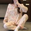 Striped Cotton Pajama Set: Long Sleeve, Color Block, Turn-Down Collar for Autumn/Spring
