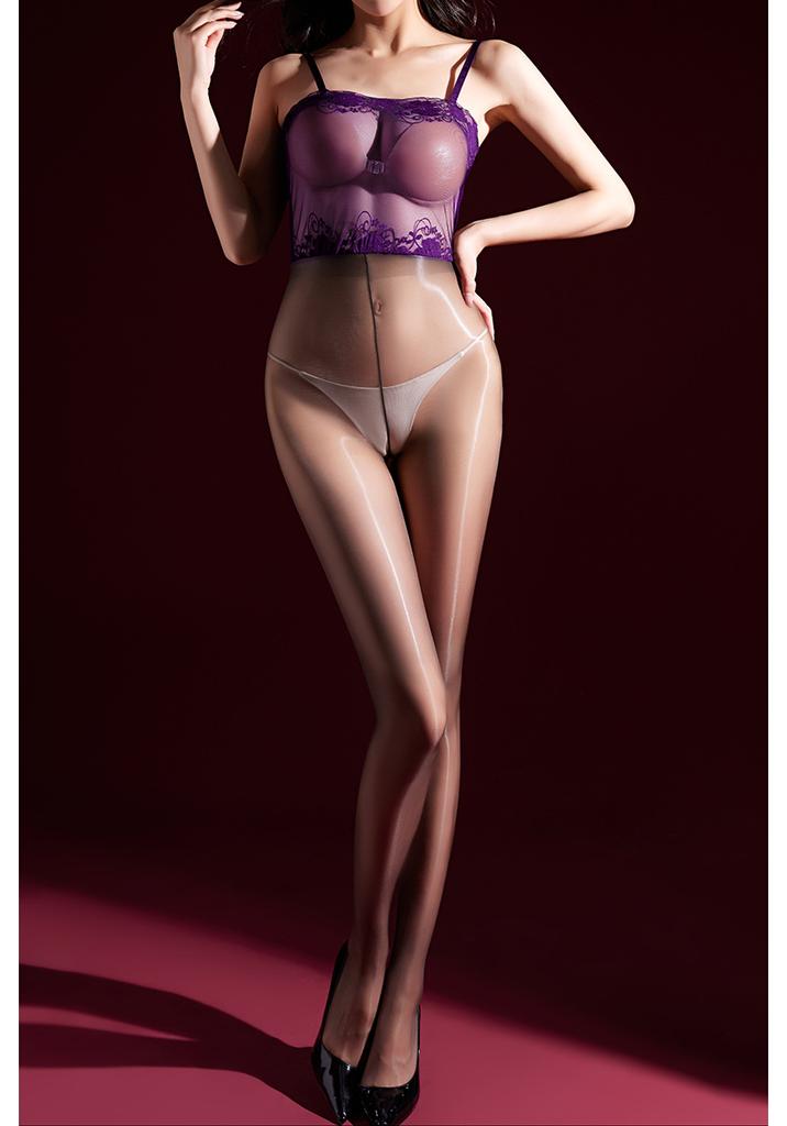Lace Strapless Camisole Glossy Stockings One-Piece Transparent Sexy Black Stockings Erotic Temptation Open-Crotch Bodysuit For W