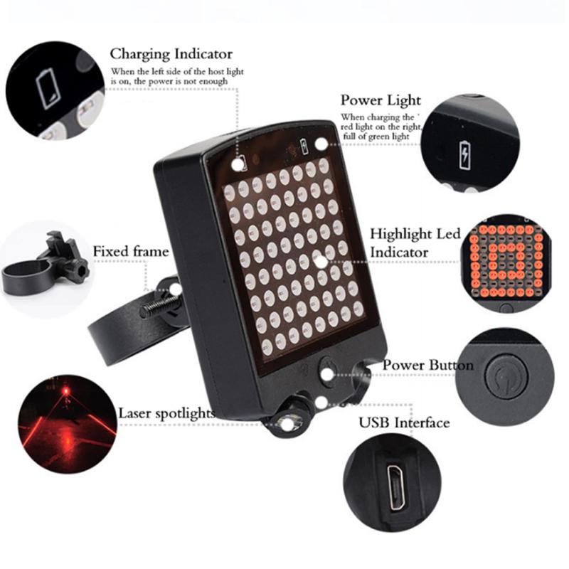 Led Bike Safety Warning Turn Signals Light Usb Rechargeable Wireless Remote Control Bicycle Rear