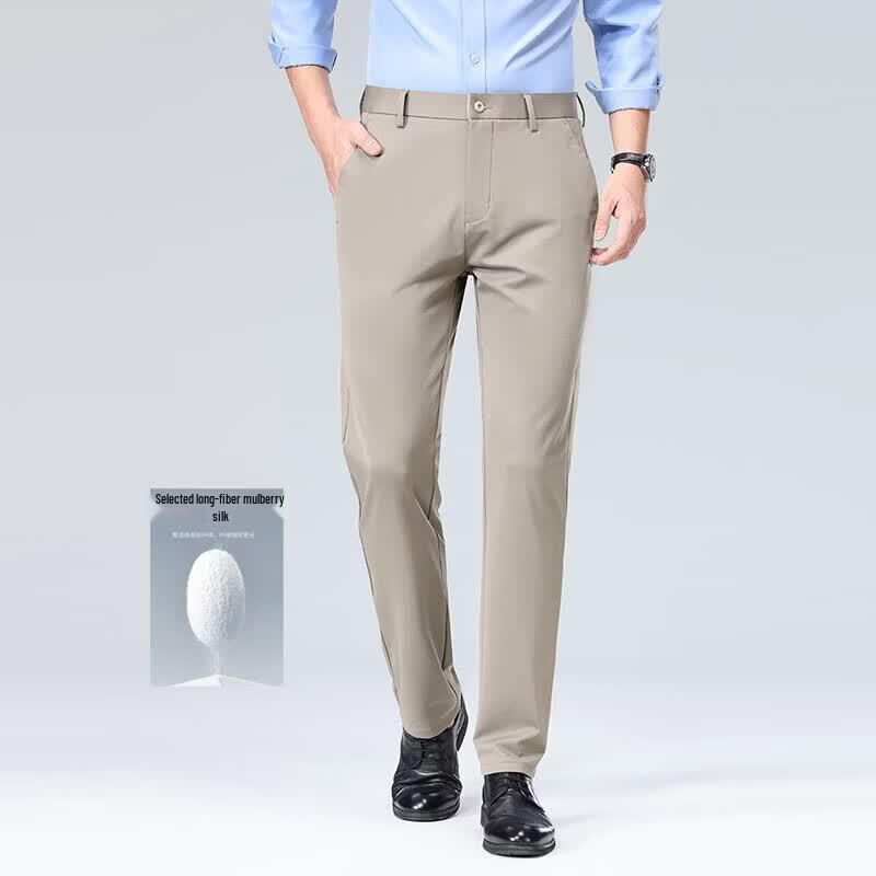 VEE KELLEN Men's Summer Silk Blend Straight-Leg Business Casual Pants