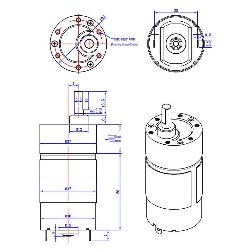 Miniature 24V DC 37mm Brushed Gear Motor with Reducer
