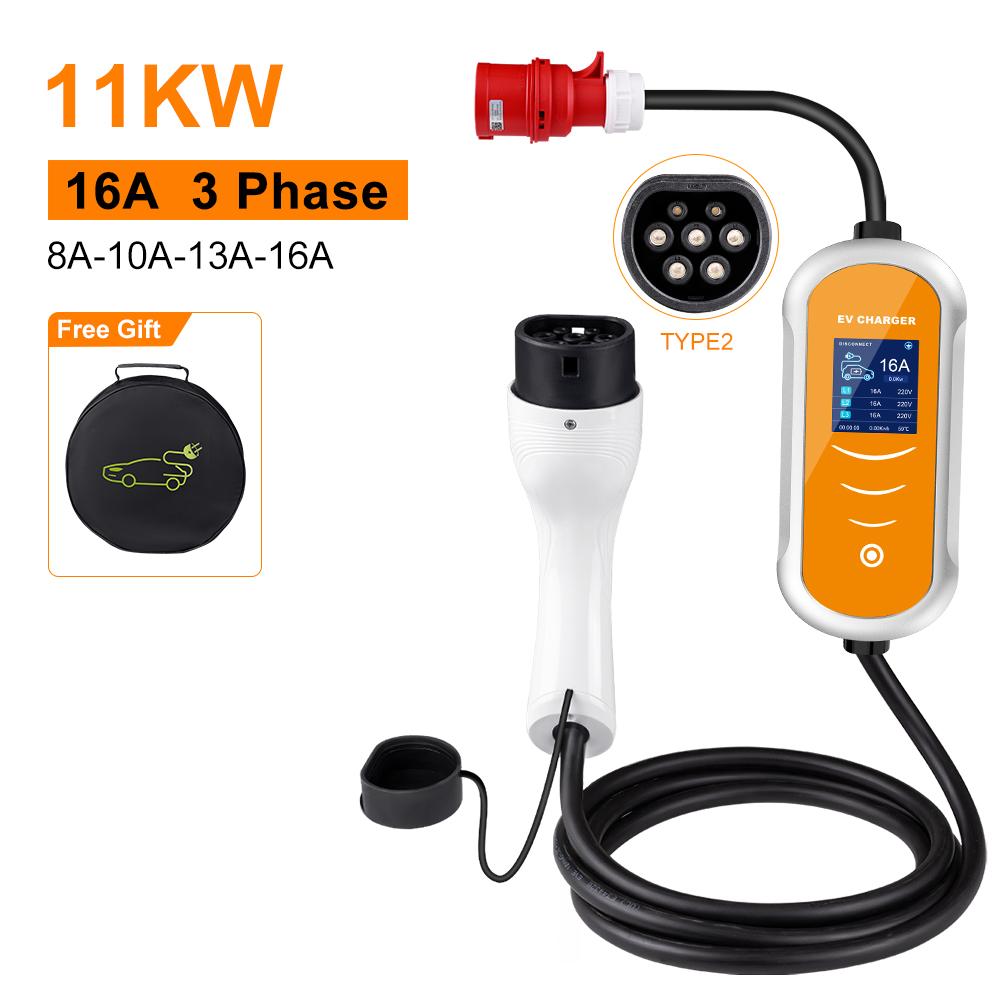 

Зарядное устройство IPENGEN EV 16A 11KW Type 2 IEC-62169 CEE Plug Adjust Current Timer EVSE Зарядка для гибридных электромобилей Type2