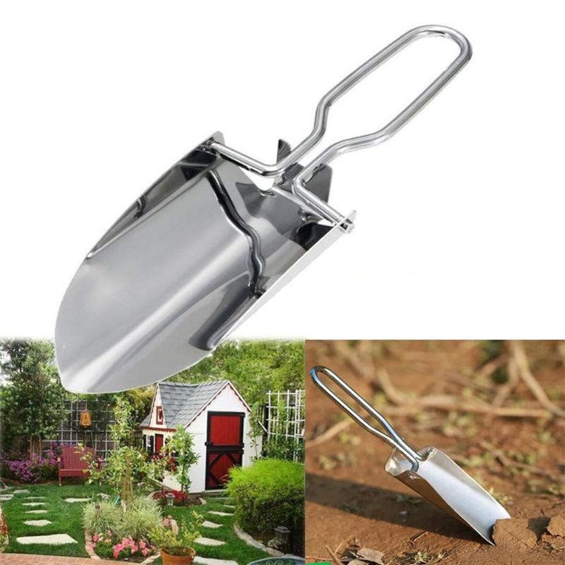 1 2pcs Stainless Steel Foldable Gardening Shovel Spade Transplant Tool Strong Handle for Flower Bed and Emergency Outdoor Use