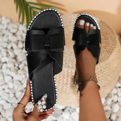 2024 Hot Sale Women Slipper Flat with Non-slip Rhinestone Summer Casual Comfortable Solid Color Ladies Shoes Plus Size 36-43