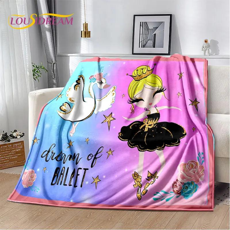 Cute Ballet Girl Ballerina Unicorn Cartoon Soft Plush Throw Blanket Cozy Flannel Blanket for Living Room Bedroom Sofa Picnic