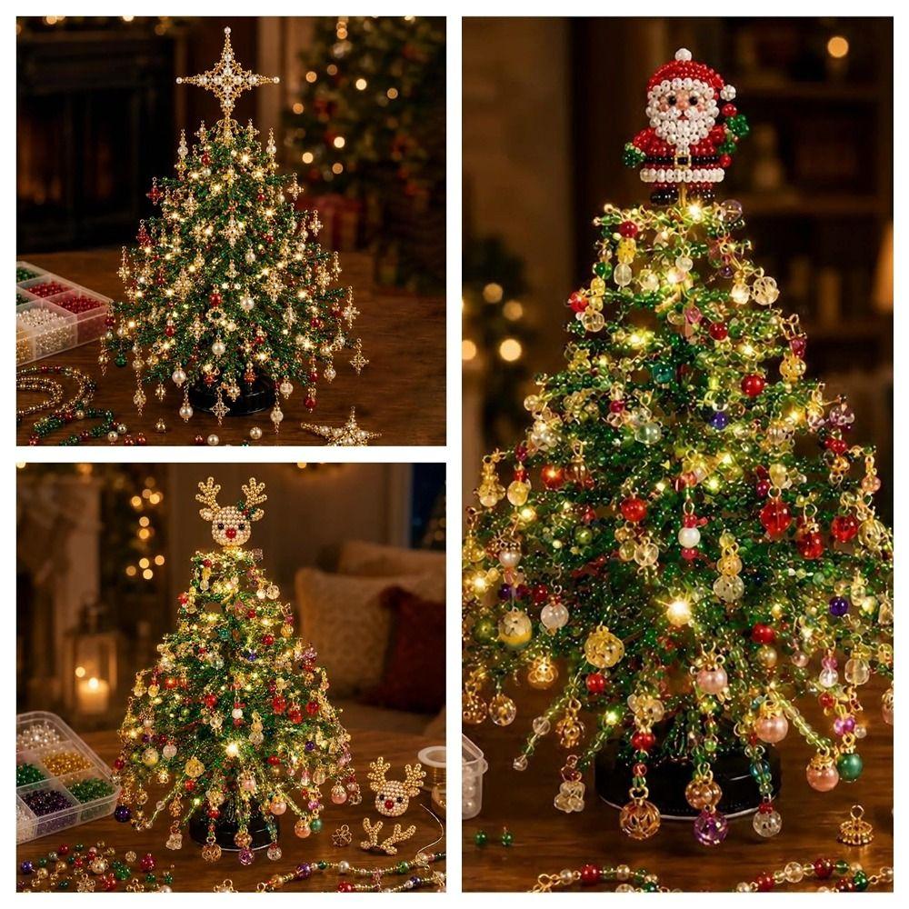 Handmade DIY Beaded Christmas Tree Kit with Light Up Crystal Bead Halloween Tree Making Kit Colorful Sparkling