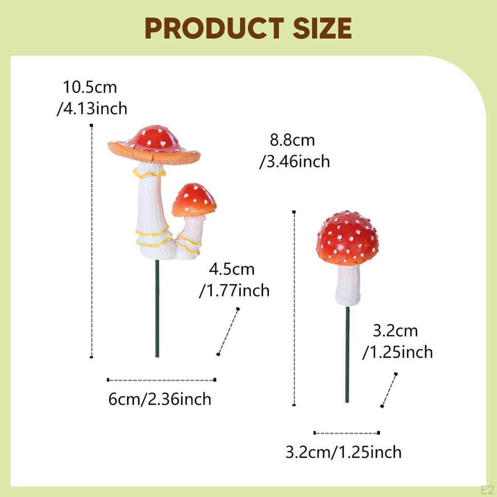 2 Decorative Mushroom-Shaped Garden Stakes for Flower Pots, Small Sculptures, Miniature Figures
