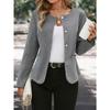 Women's Casual Black Jacket - Relaxed Fit Round Neck Solid Color Outerwear, Machine Washable & Dry Cleanable,