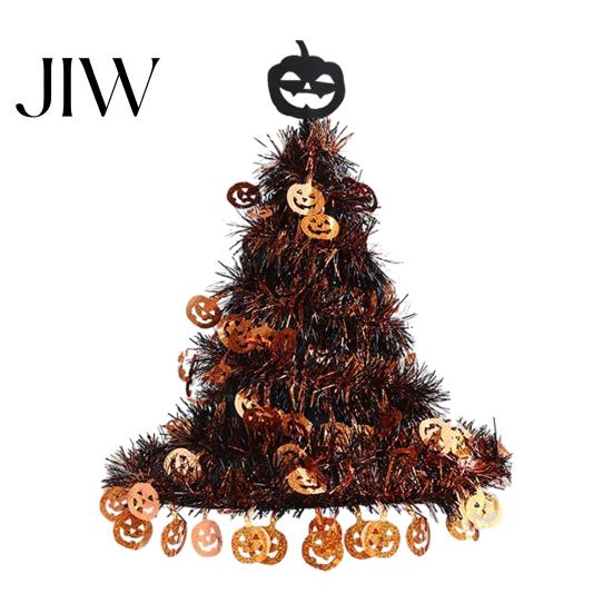 Haunted House Accessories Halloween Witch Hat Pumpkin Decor, Metallic Rain Curtain Door Hanging Ornament for Creepy Holiday Props Party, Spooky