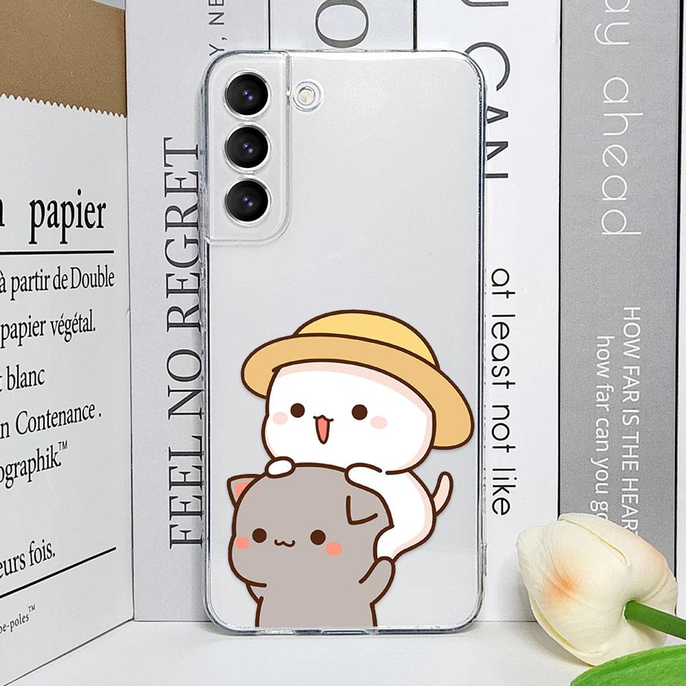 Cute Cartoon Cat Couple Phone Case for Samsung Galaxy S23 FE S22 Plus S21 S24 S25 Ultra Transparent Soft Cover Lover Pairs Funda
