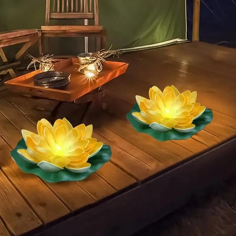 LED Solar Lamp Simulation Lotus Outdoor Waterproof Pond Floating Decoration Light Yard Pond Garden Colorful LED Wishing Lantern
