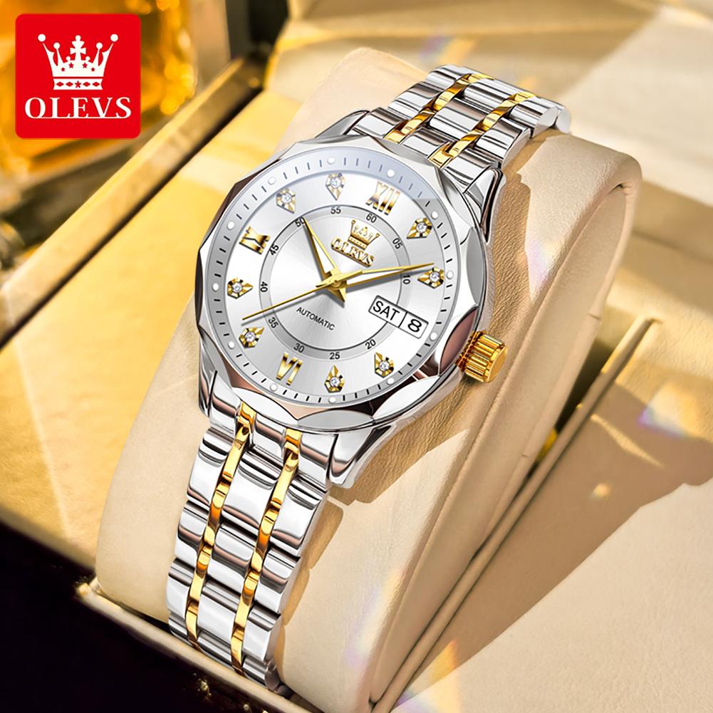 OLEVS 6727 Ladies Watch Automatic Mechanical Watch Stainless Steel Waterproof Calendar Week Watches For Women Luxury Elegant New