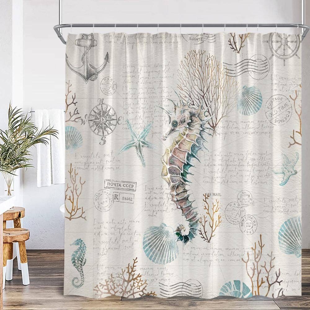 Cartoon Ocean Animals Watercolor Shower Curtains Octopus Turtle Jellyfish Whale Sea Bathroom Decorations Polyester Bath Curtains