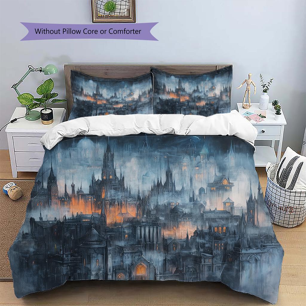 Sky Castle Pattern Bedding Quilt Set  Home Decoration  Gift (1 * Duvet Cover + 2 * Pillowcase  Without Core)