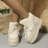 Women's Winter Plush Furry Collar & Cuff Short Boots - Beige Round-Toe Lace-Up Snow Boots with TPR Sole, Warm Cozy Traction Tires for Ice & Snow