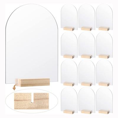 Plaque Acrylique Givrée Blanche avec Support en Bois Panneau Arqué Carte Numéro de Table avec Base pour Décorations de Centre de Table de Mariage