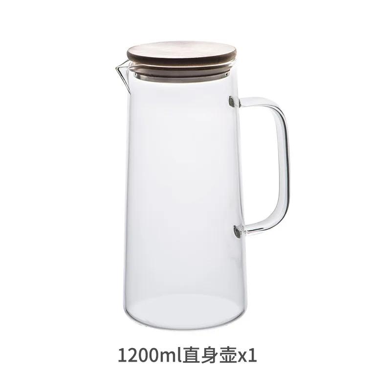 

1200ml/1700ml Large-capacity Glass Water Pot with Handle Bamboo Lid Heat Resisttant Cold Hot Kettle Tea Pitcher Water Juice Jups 1pcs
