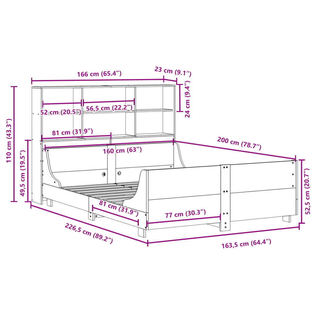 Solid Wood Bed with Shelf Without Mattress White 160x200 cm
