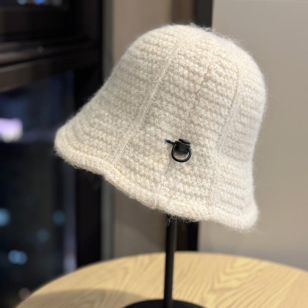 Korean Style Knitted Fisherman Hat for Women In Autumn and Winter All Match Plain Bucket Hat Thickened Warm Woolen Hat Small Basin Hat Showing Face