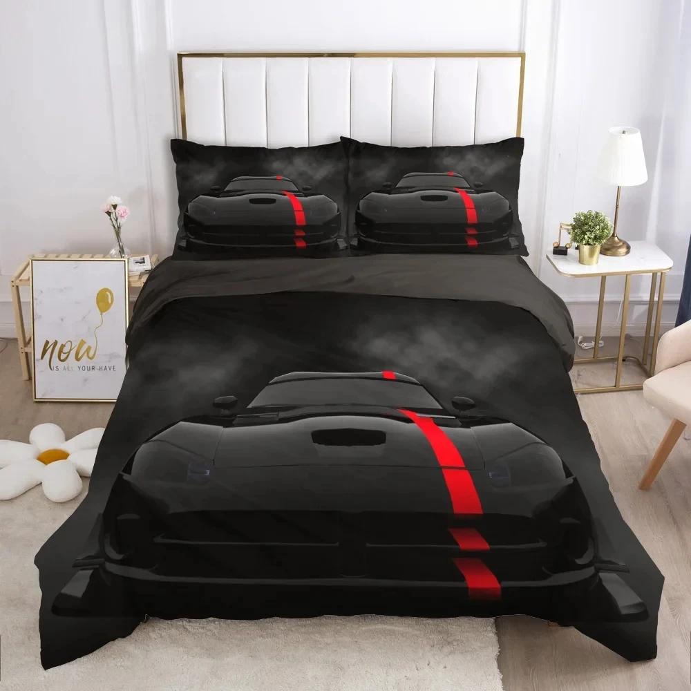 Cars Vehicles Bedding 3 Piece Boys Bedroom Decor Quilt Cover Pillowcase Cars Racing Print Bed Linen Set King Queen for Adults