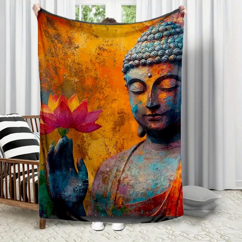 Textilien Unisex Retro Buddha Lotus Flower Flannel Printed Blanket Suitable For All Seasons Suitable For Living Room Office Sofa And Travel