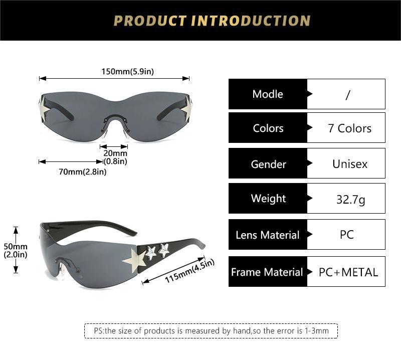 Rimless Y2K Sunglasses for Women and Men Star Wrap Around Sun Glasses Trendy Cool Black Sunglasses Fashion Shades for Outdoor