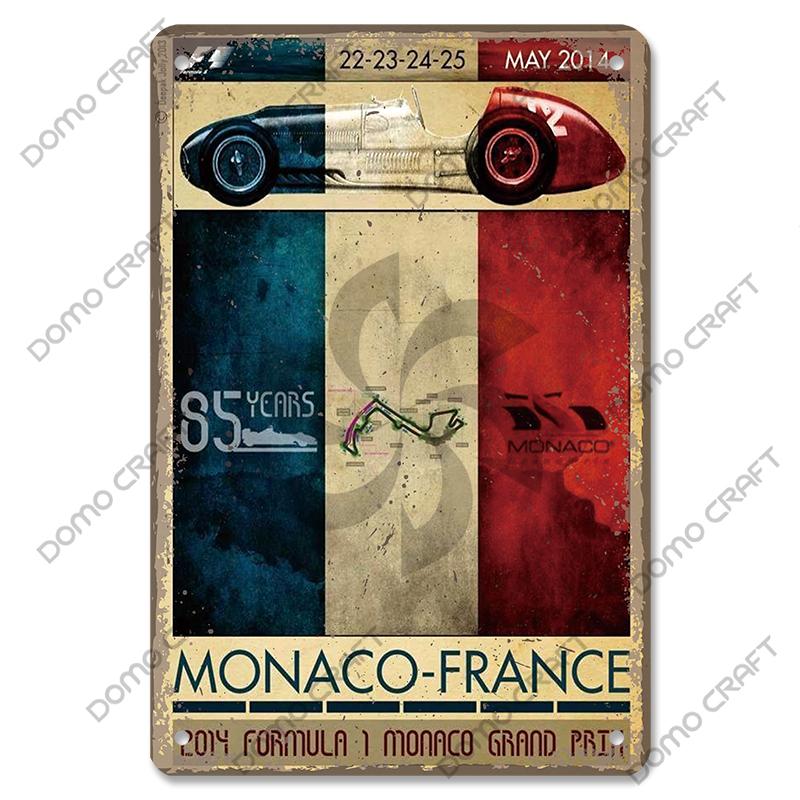 Racing Car Plaque Metal Tin Signs F1 Racetrack Vintage Metal Poster Wall Art Decor for Garage Racing Club Home
