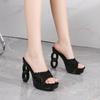 Fashion New 12CM Fashion Wedding Sexy Car Model Transparent Nightclub Crystal Square Head Non-slip Slippers High-heeled Sandals