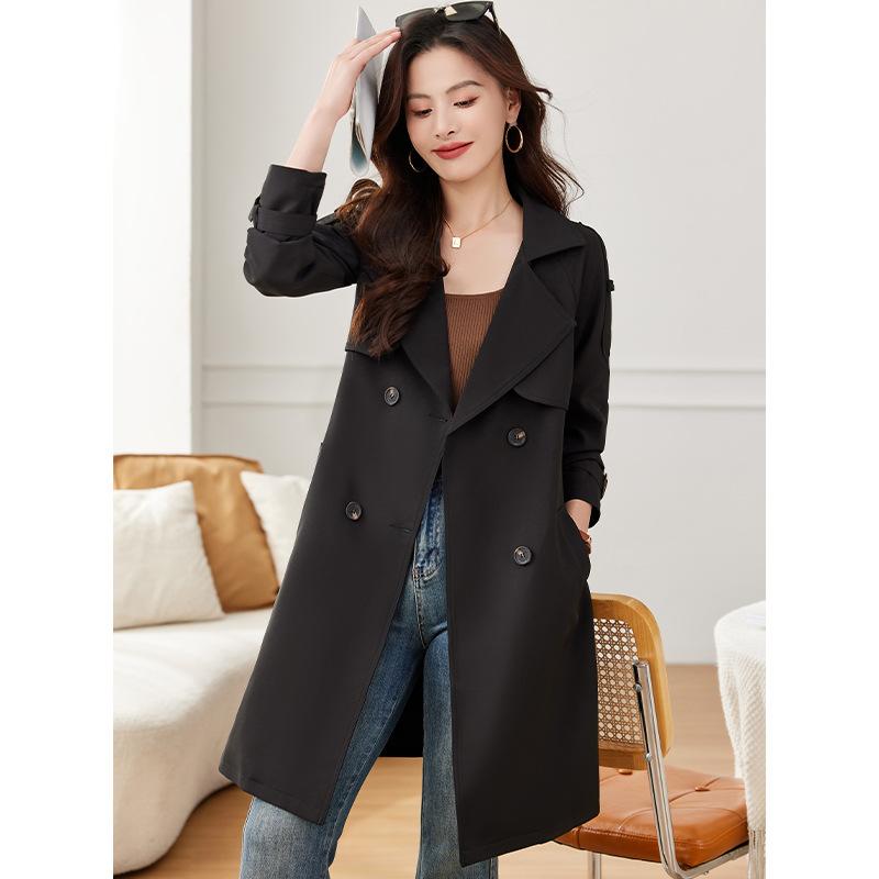 New Autumn British Style Mid-length Trendy Windbreaker Jacket for Women Korean Style Loose Casual Waist