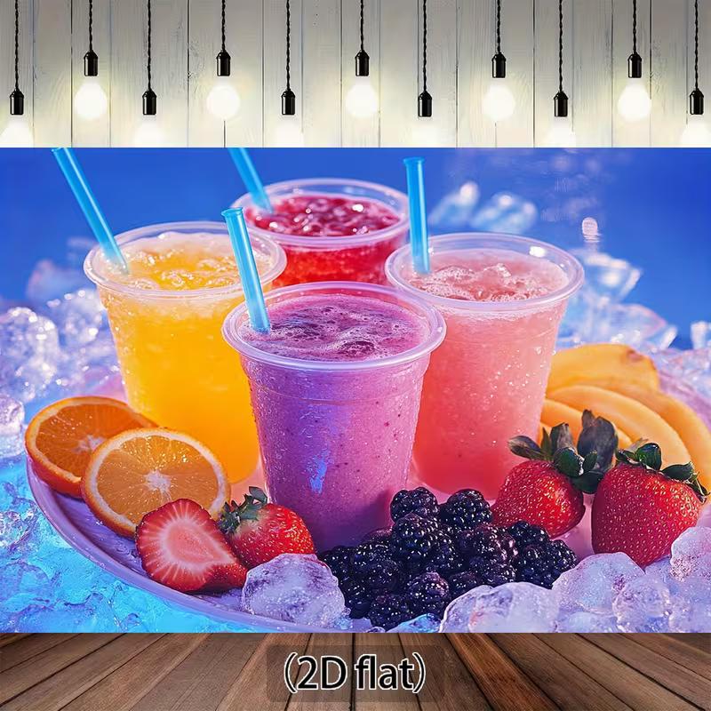 

Красочный фруктовый смузи Гобелен, Летний фон с ледяными напитками, Декор для кухонной стены 47.2x31.5inch/120*80cm