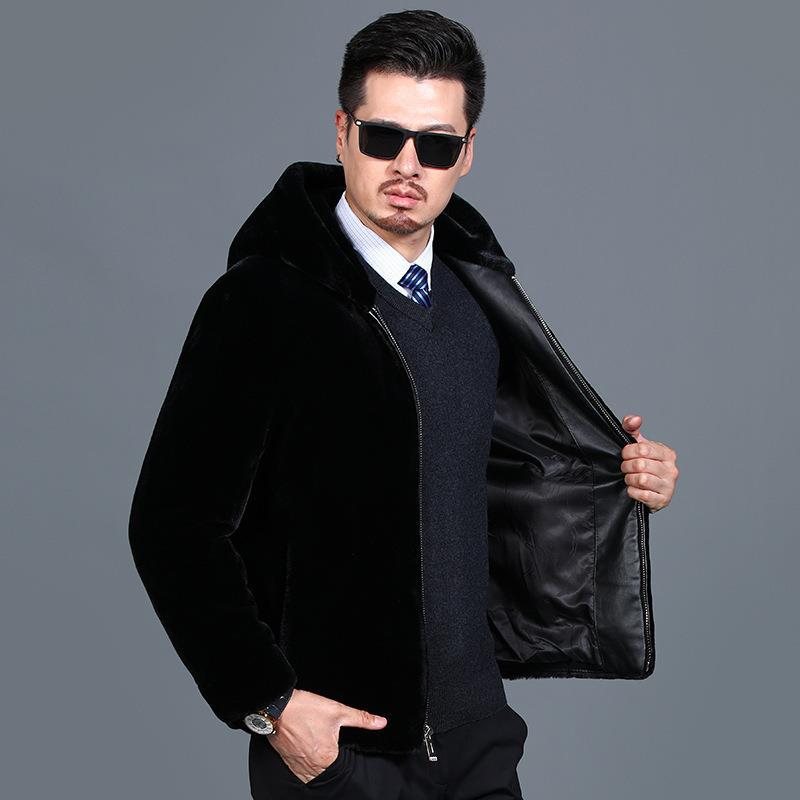 Manteau veste parka homme vison entier hiver chaud vison velours comptoir à capuche noir