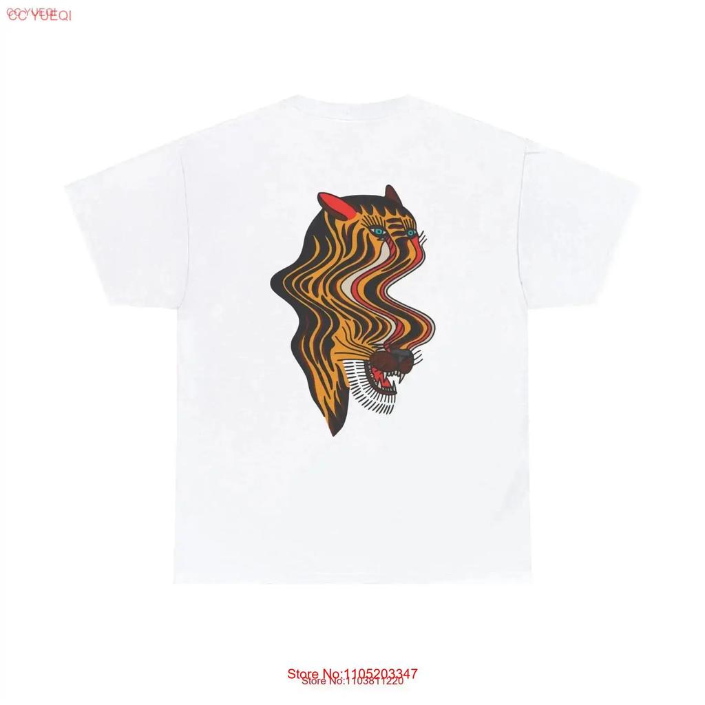 T-shirt Standard Tigre Fuso Grim Tatuaggio Tradizionale Old School Streetwear Vintage Americano Lavato Versatile Elasticizzato