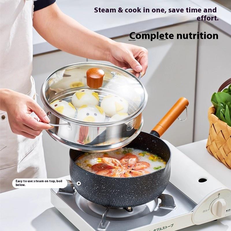 Gianxi Xue Flat Pot Baby Food Pot Frying And Boiling Integrated Small Milk Pot Instant Noodles Soup Pot Household Non Stick Pot